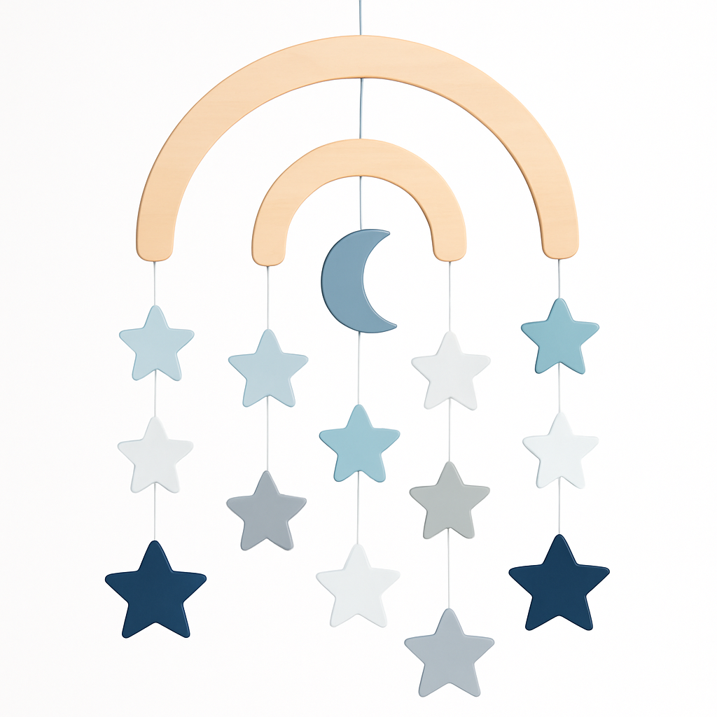 Holz-Baby-Mobile – Sterne & Mond in Blau